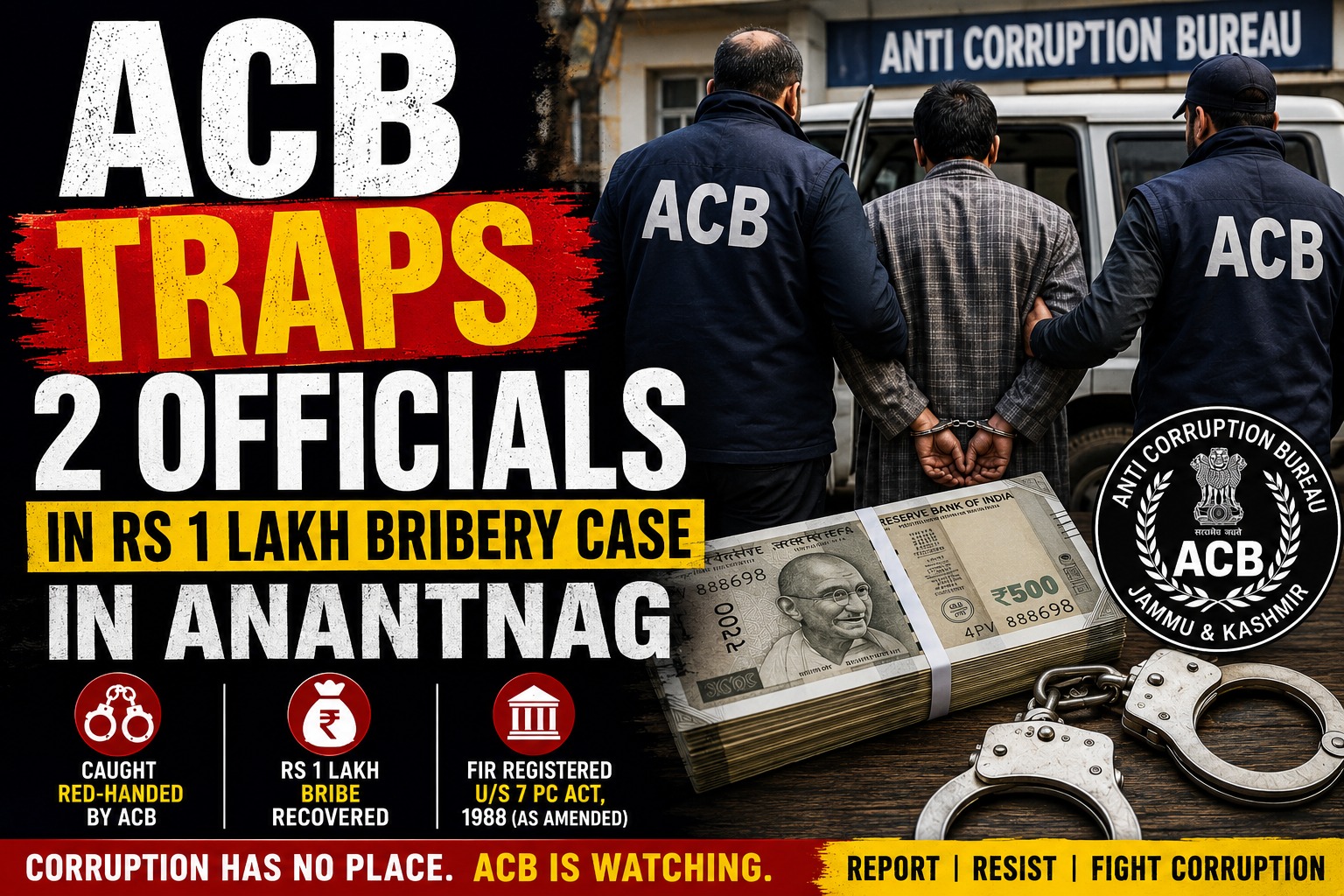 ACB Traps Two Irrigation Officials in Rs 1 Lakh Bribery Case in Anantnag